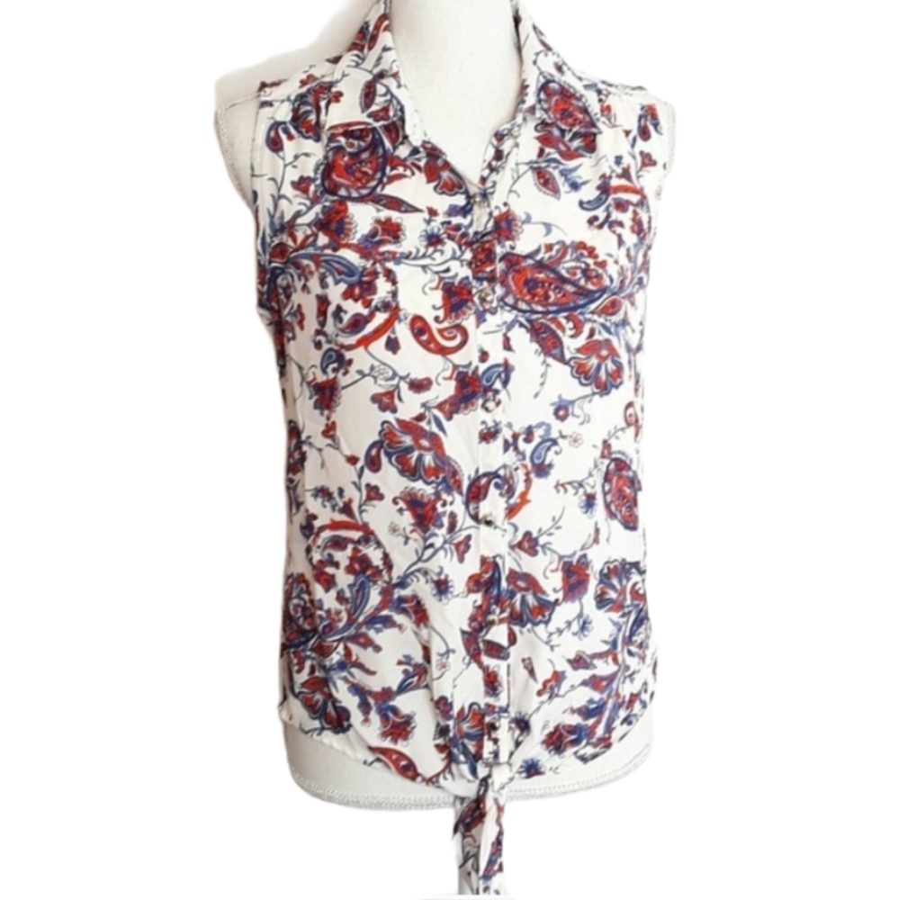 New York Collection Sleeveless Front Tie Blouse EUC sz MP